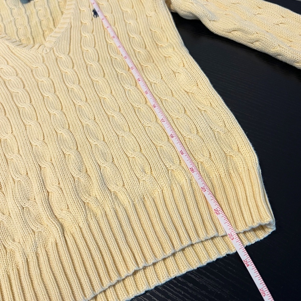 Ralph Lauren Sport Womens Yellow Cable Knit V-Neck Cotton Sweater Size M - Picture 9 of 10